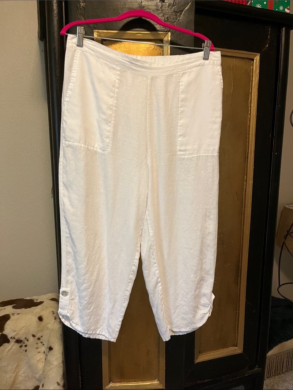 Habitat White Elastic Waist Linen-Blend Pants